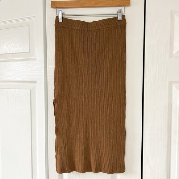 House of Harlow 1960 Ribbed Knit Collared Top & Midi Skirt Set Brown S EUC - Picture 5 of 9